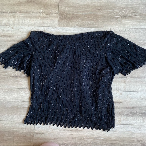 Vintage JMD New York Beaded shirt top intricately beaded off the shoulder shirt - Picture 3 of 9